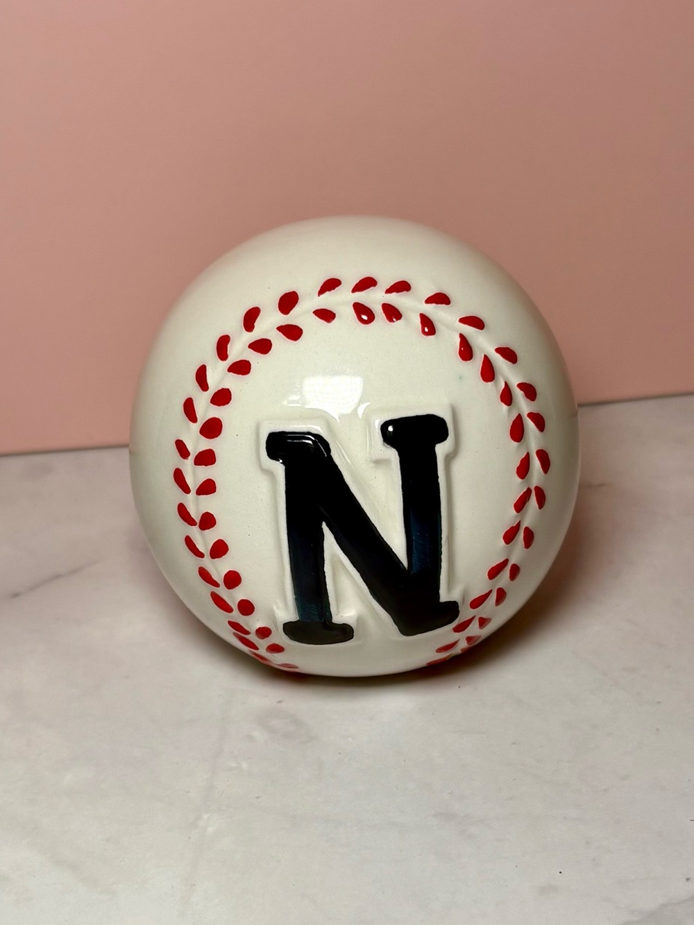 ⚾️ Monogram 'N' Ceramic Baseball Decor